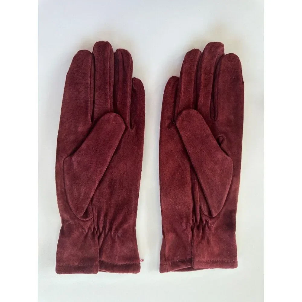 Grandoe Women's M Red Genuine Leather Suede Gloves